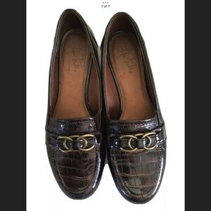 Women's LifeStride Dallas Loafers, Gio Brown Size 9 Crocodile Patent Comfort $60